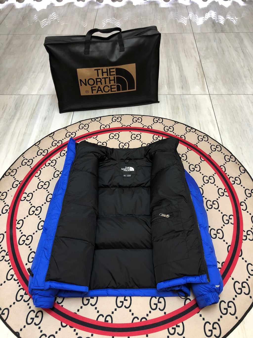 The North Face Royal Blue and Black Colorblock Puffer Jacket