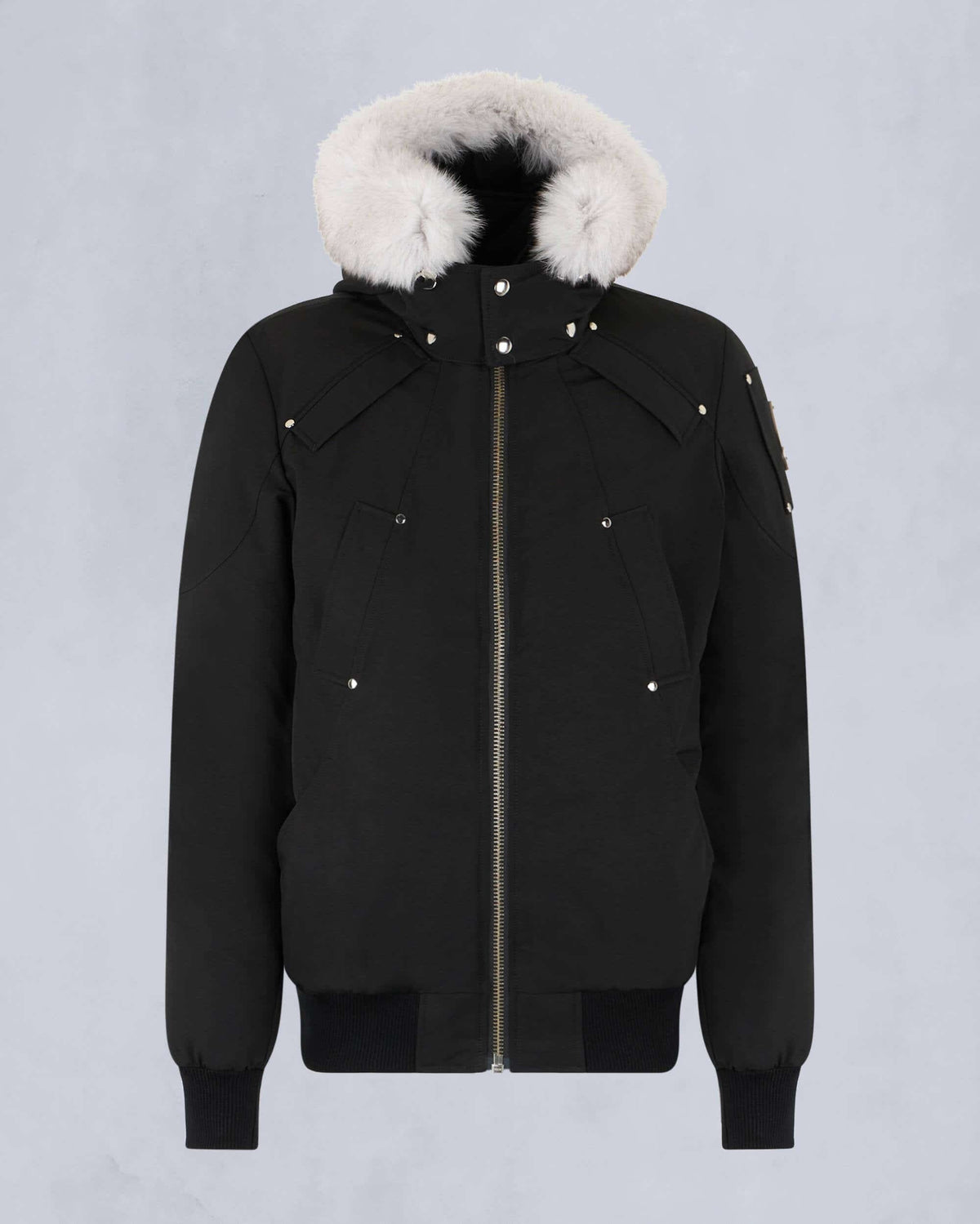 Moose Knuckles Black Contrast Trim Hooded Bomber Jacket