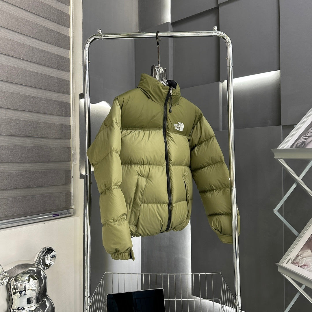 The North Face Light Olive and Dark Olive Colorblock Puffer Jacket