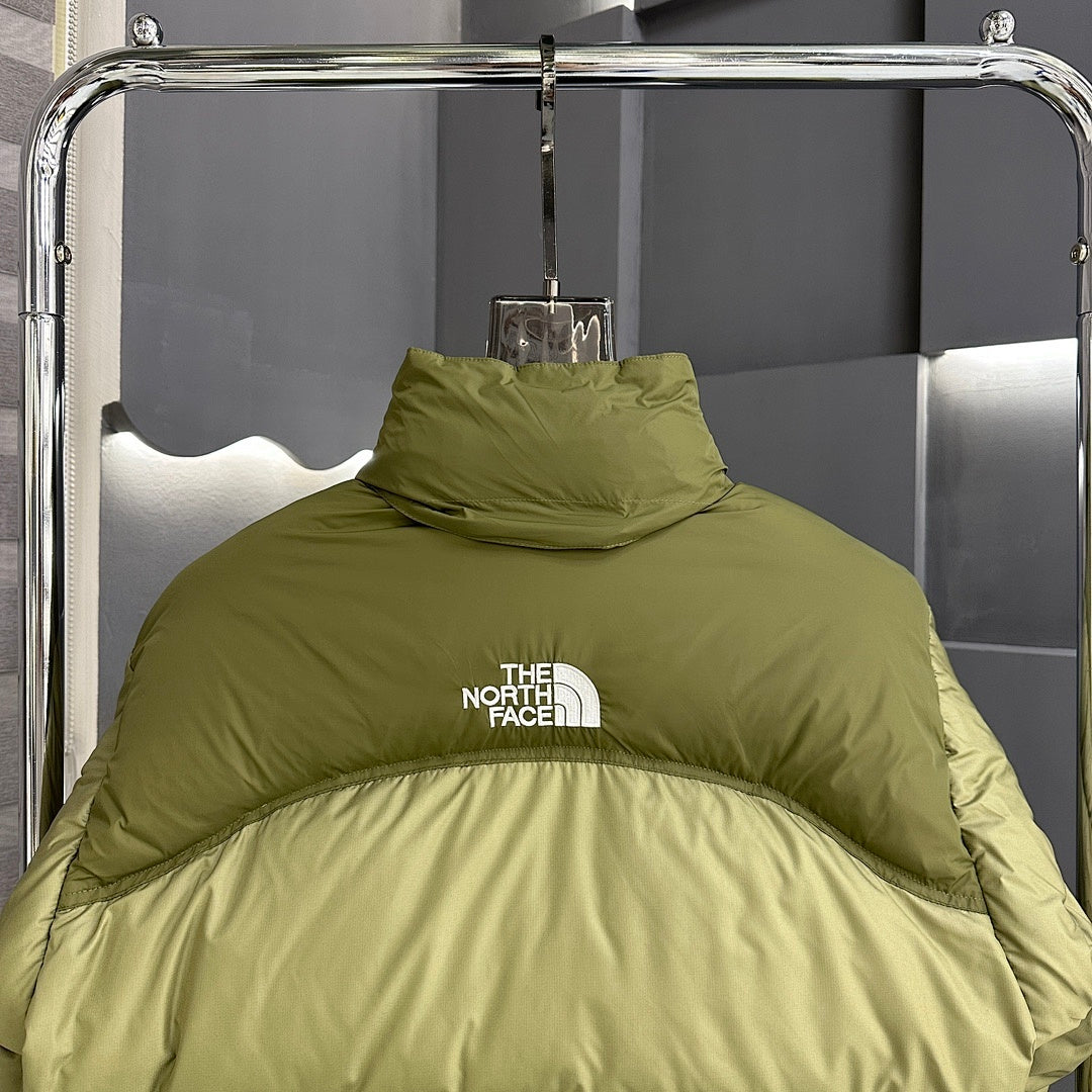 The North Face Light Olive and Dark Olive Colorblock Puffer Jacket