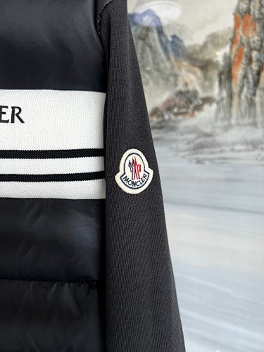 Moncler Black and White Logo Stripe Hybrid Hooded Jacket