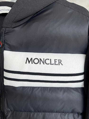 Moncler Black and White Logo Stripe Hybrid Hooded Jacket