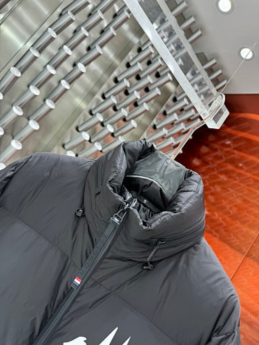 Moncler Black Graphic Logo High Collar Puffer Jacket