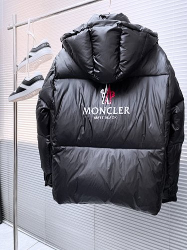 Moncler Black Contrast Logo Hooded Puffer Jacket
