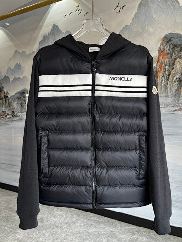 Moncler Black and White Logo Stripe Hybrid Hooded Jacket