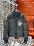 Moncler Black Graphic Logo High Collar Puffer Jacket