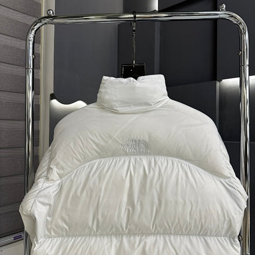 The North Face White Tonal Logo Stand Collar Puffer Jacket