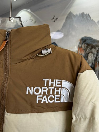 The North Face Cream and Camel Brown Colorblock Puffer Jacket