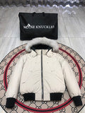 Moose Knuckles Off-White Hooded Bomber Jacket with Plush Trim