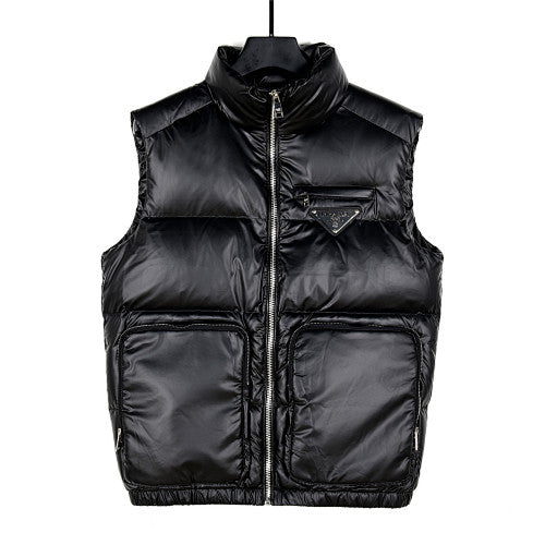 Prada Black Glossy Multi-Pocket Puffer Vest