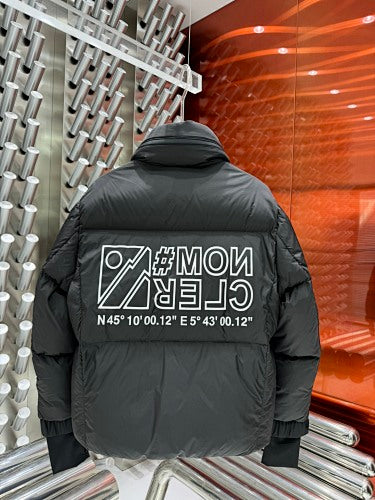 Moncler Black Graphic Logo High Collar Puffer Jacket