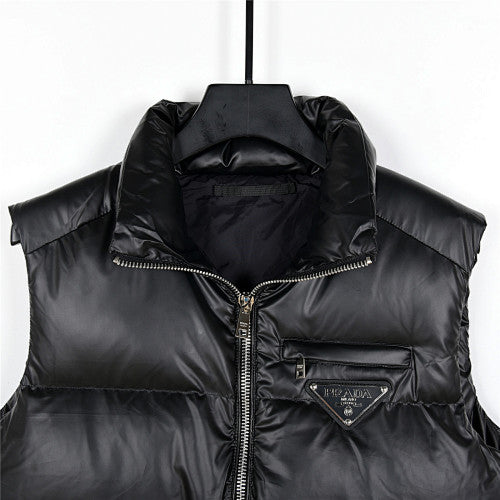 Prada Black Glossy Multi-Pocket Puffer Vest