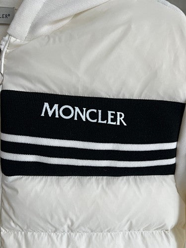Moncler White and Black Logo Stripe Hybrid Hooded Jacket