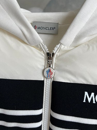Moncler White and Black Logo Stripe Hybrid Hooded Jacket