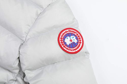 Canada Goose White Silver Stripe Hooded Puffer Jacket