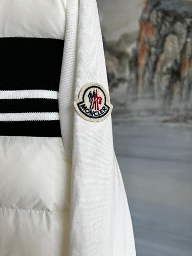 Moncler White and Black Logo Stripe Hybrid Hooded Jacket