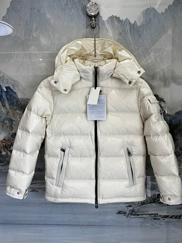 Moncler Ivory White Glossy Hooded Puffer Jacket