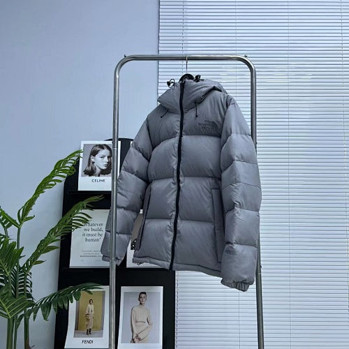 The North Face Slate Gray Tonal Logo Hooded Puffer Jacket