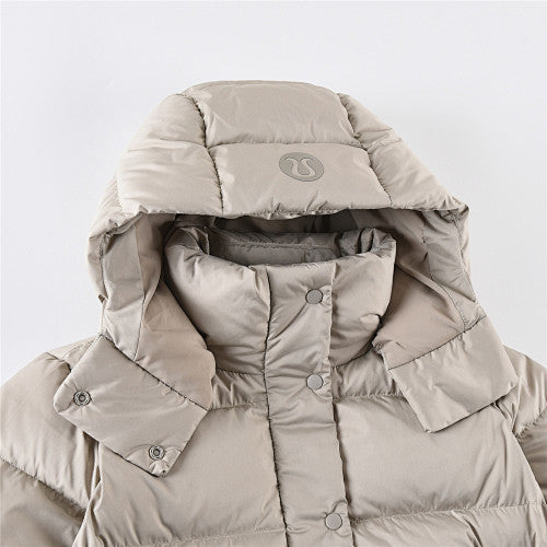 Lululemon Stone Beige Tonal Logo Hooded Puffer Jacket
