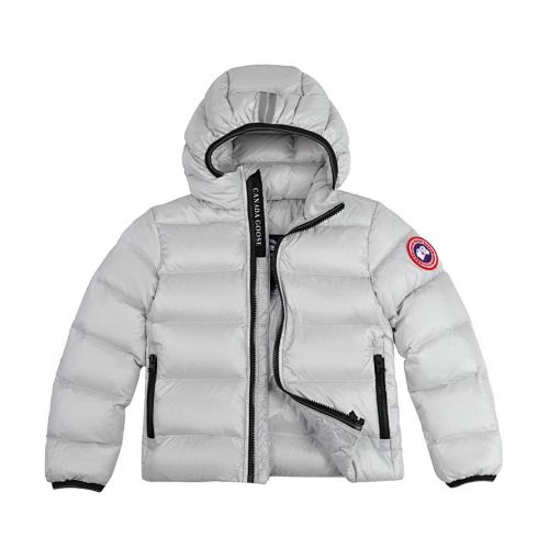 Canada Goose White Silver Stripe Hooded Puffer Jacket