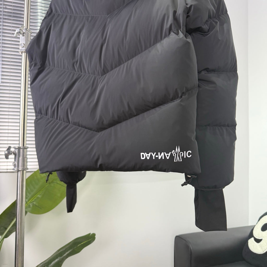 Moncler Black Chevron Quilt Hooded Puffer Jacket