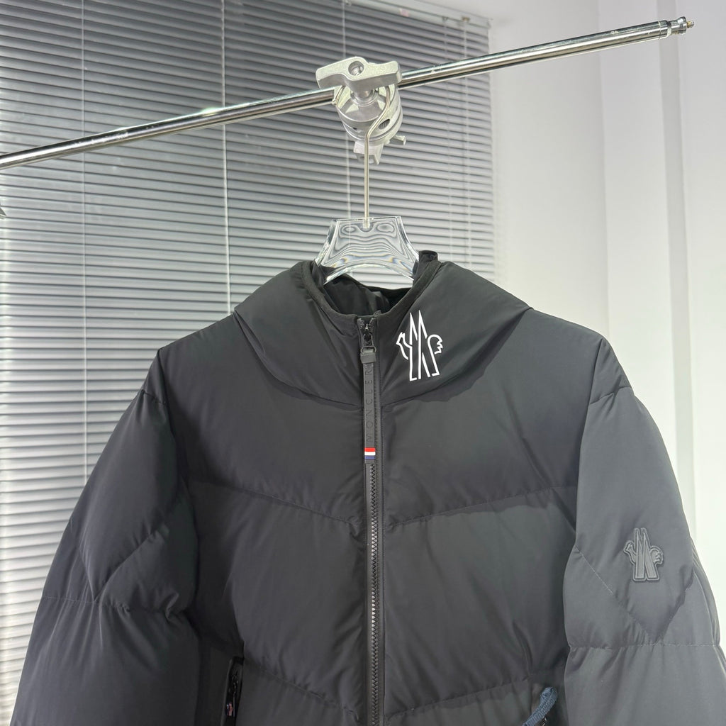 Moncler Black Chevron Quilt Hooded Puffer Jacket