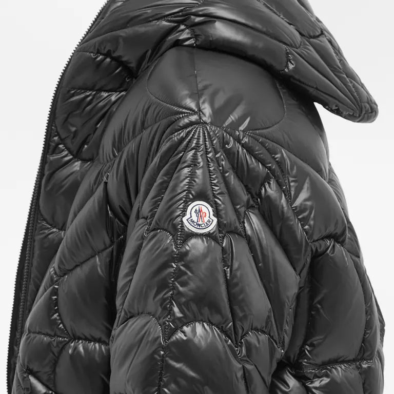 Moncler Black Glossy Spiderweb Quilt Hooded Puffer Jacket