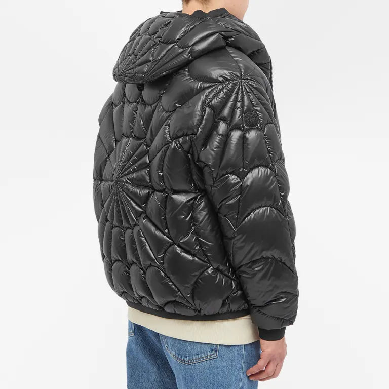 Moncler Black Glossy Spiderweb Quilt Hooded Puffer Jacket