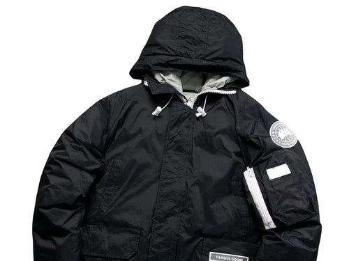 Canada Goose Black and White Contrast Trim Hooded Bomber Jacket