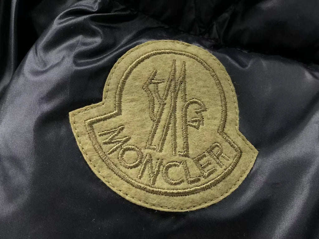 Moncler Black Olive Logo Stand Collar Puffer Jacket