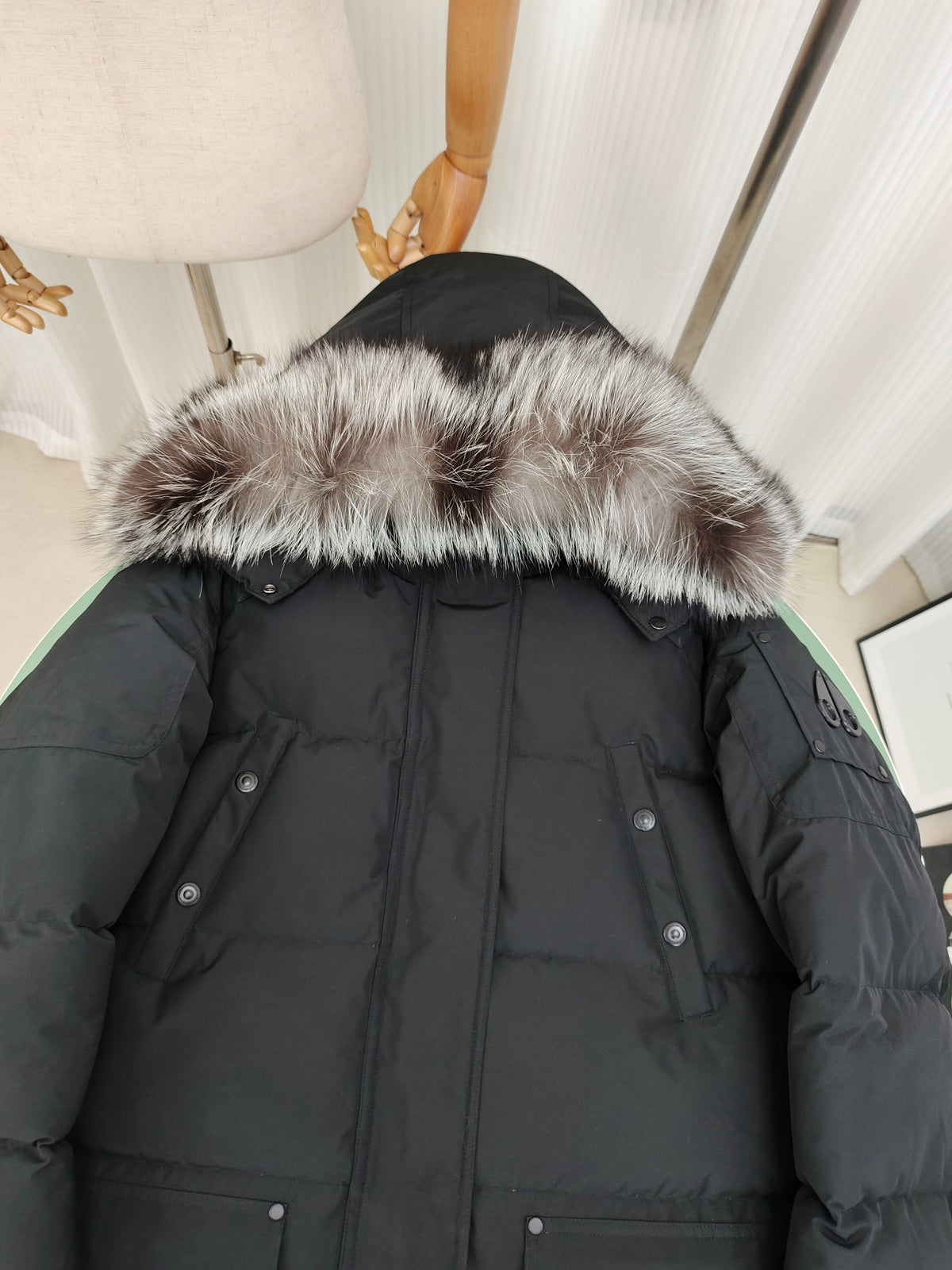Moose Knuckles Charcoal Gray Long Quilted Hooded Parka