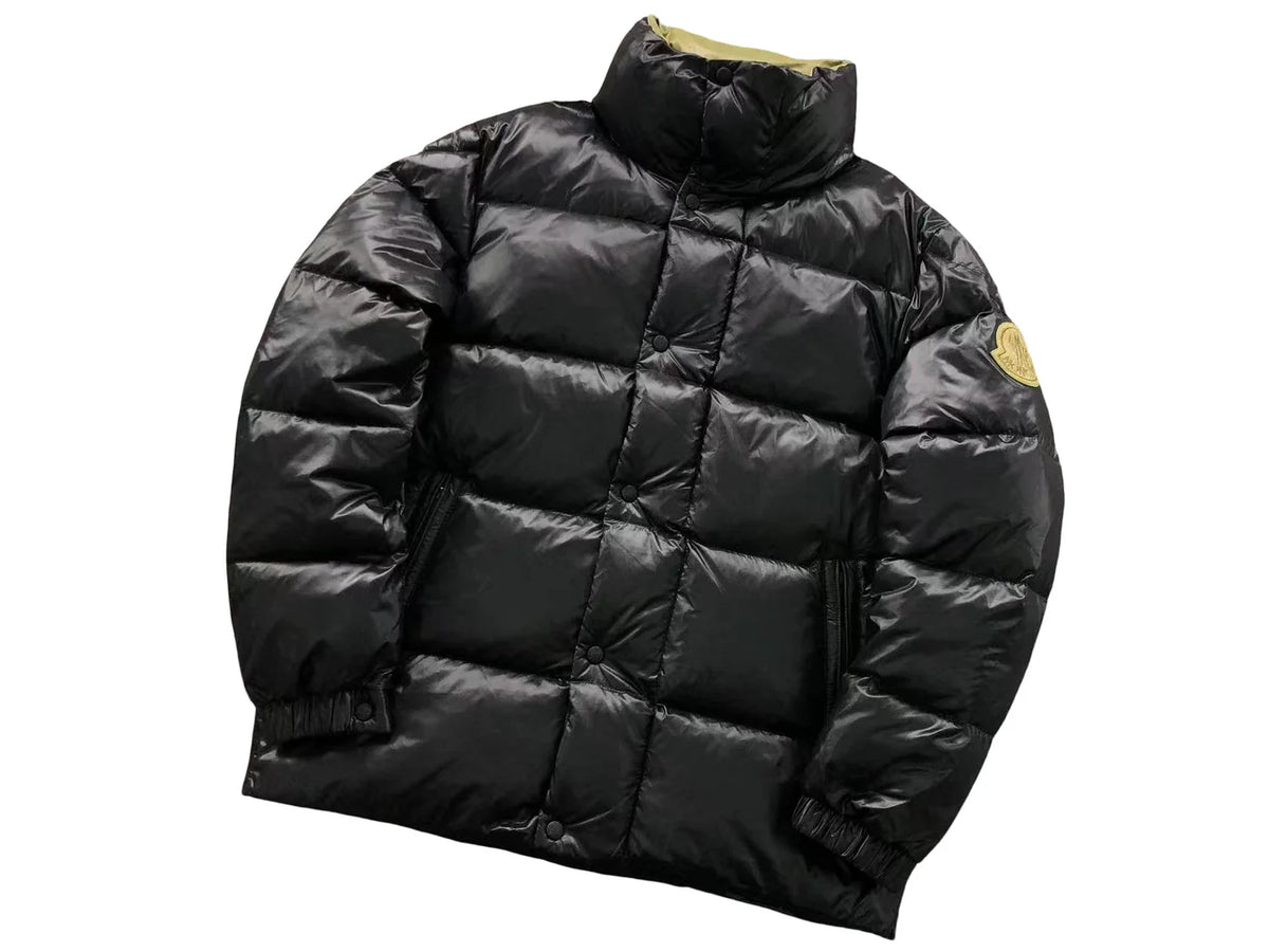 Moncler Black Olive Logo Stand Collar Puffer Jacket