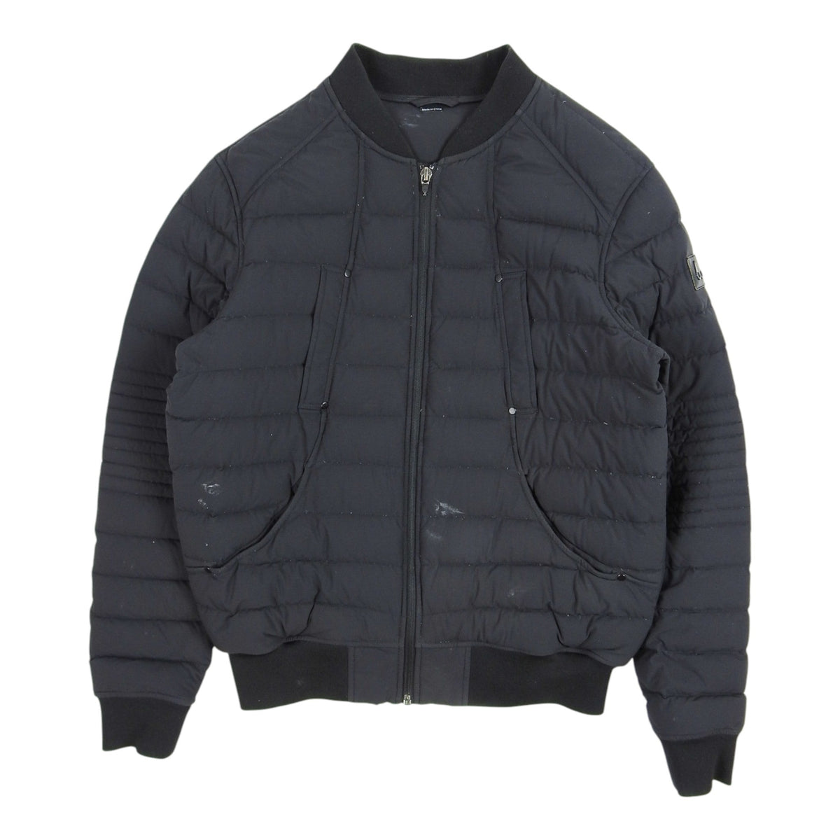 Moose Knuckles Black Mixed Quilt Zip-Up Bomber Jacket