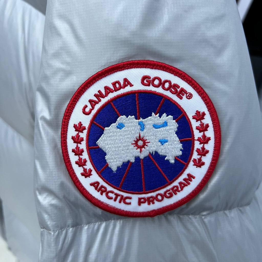 Canada Goose Silver Gray Logo Patch Hooded Puffer Jacket