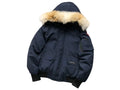 Canada Goose Navy Blue Hooded Bomber Jacket with Plush Trim