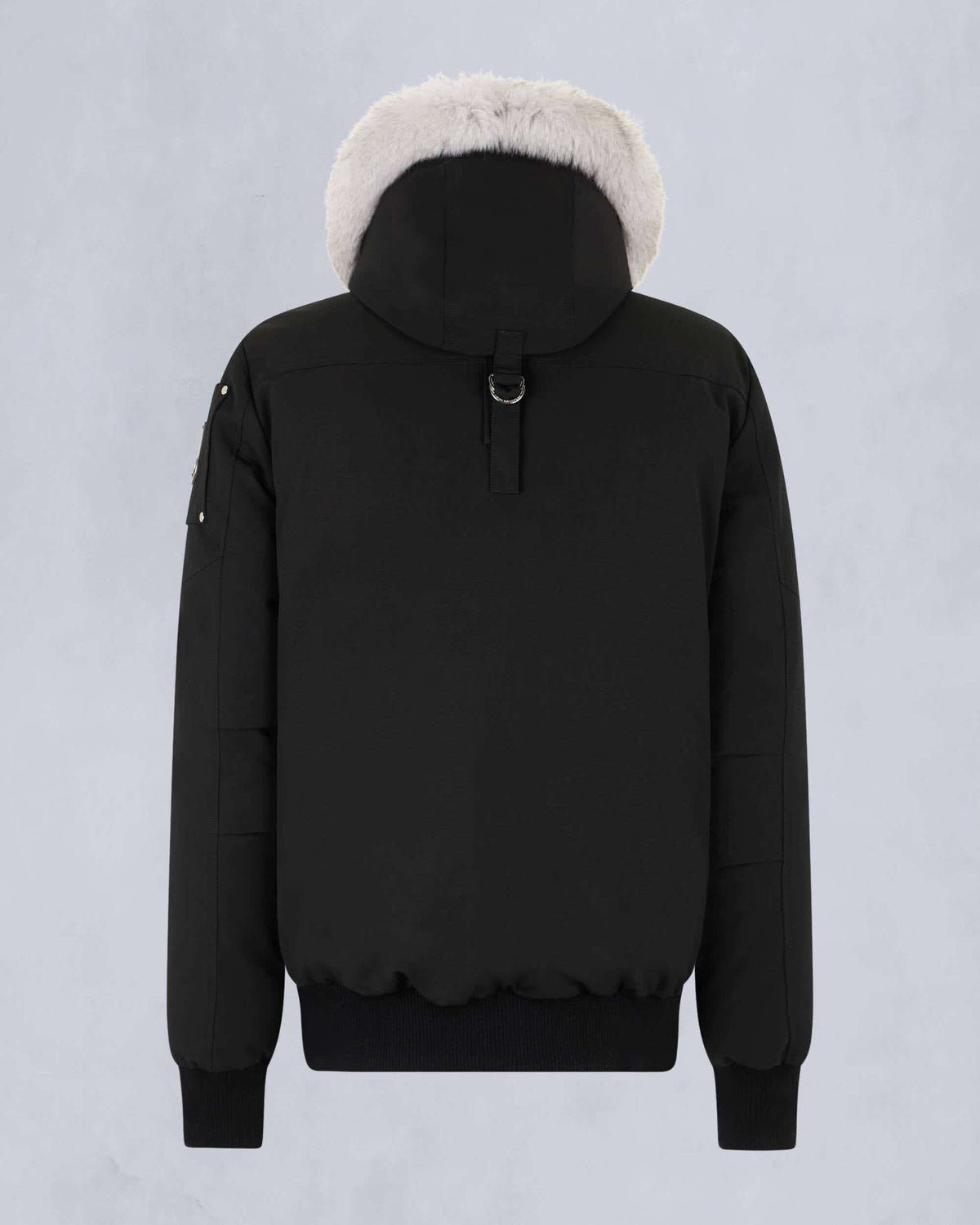 Moose Knuckles Black Contrast Trim Hooded Bomber Jacket