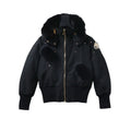 Moose Knuckles Black Plush Trim Hooded Bomber Jacket with Pom-Poms