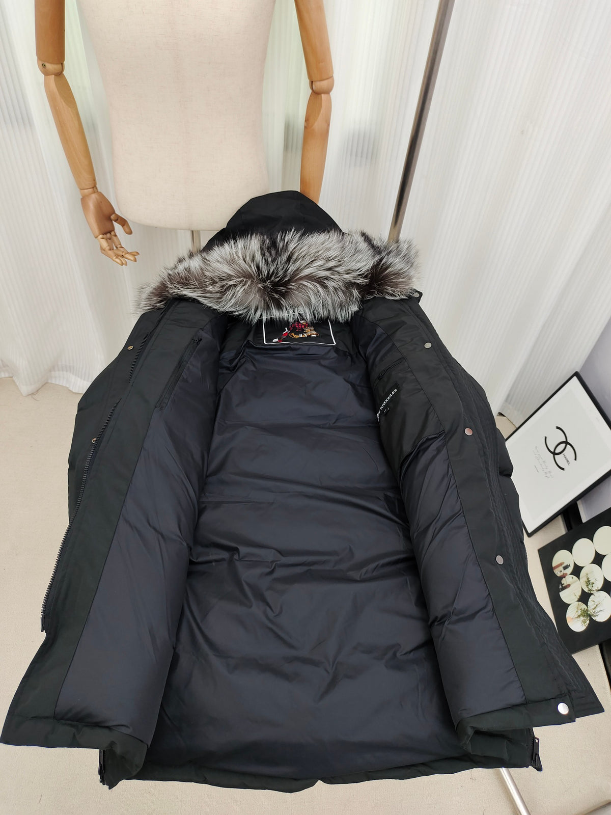 Moose Knuckles Charcoal Gray Long Quilted Hooded Parka