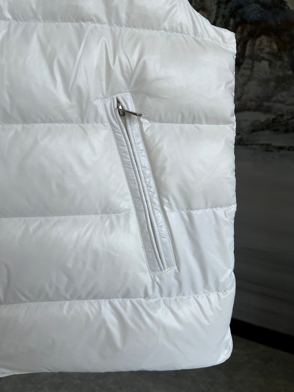 Moncler White Glossy Quilted Puffer Vest