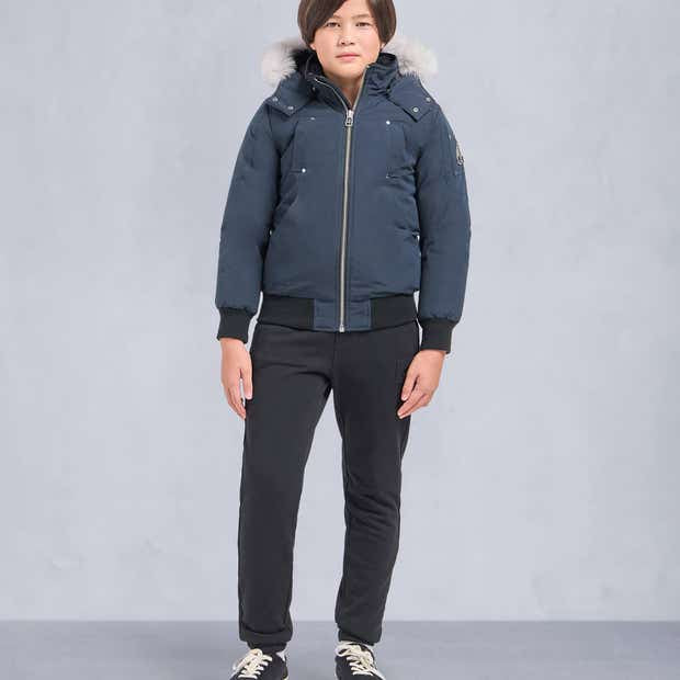Moose Knuckles Navy Blue Contrast Trim Hooded Bomber Jacket