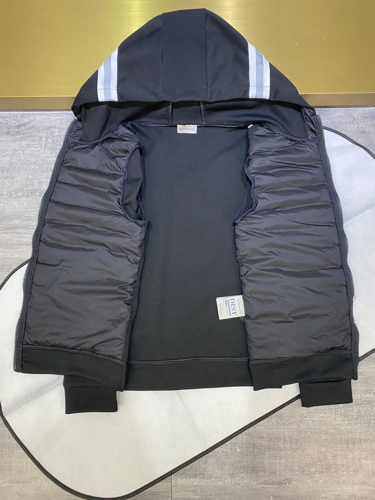Moncler Black Contrast Stripe Hooded Hybrid Jacket