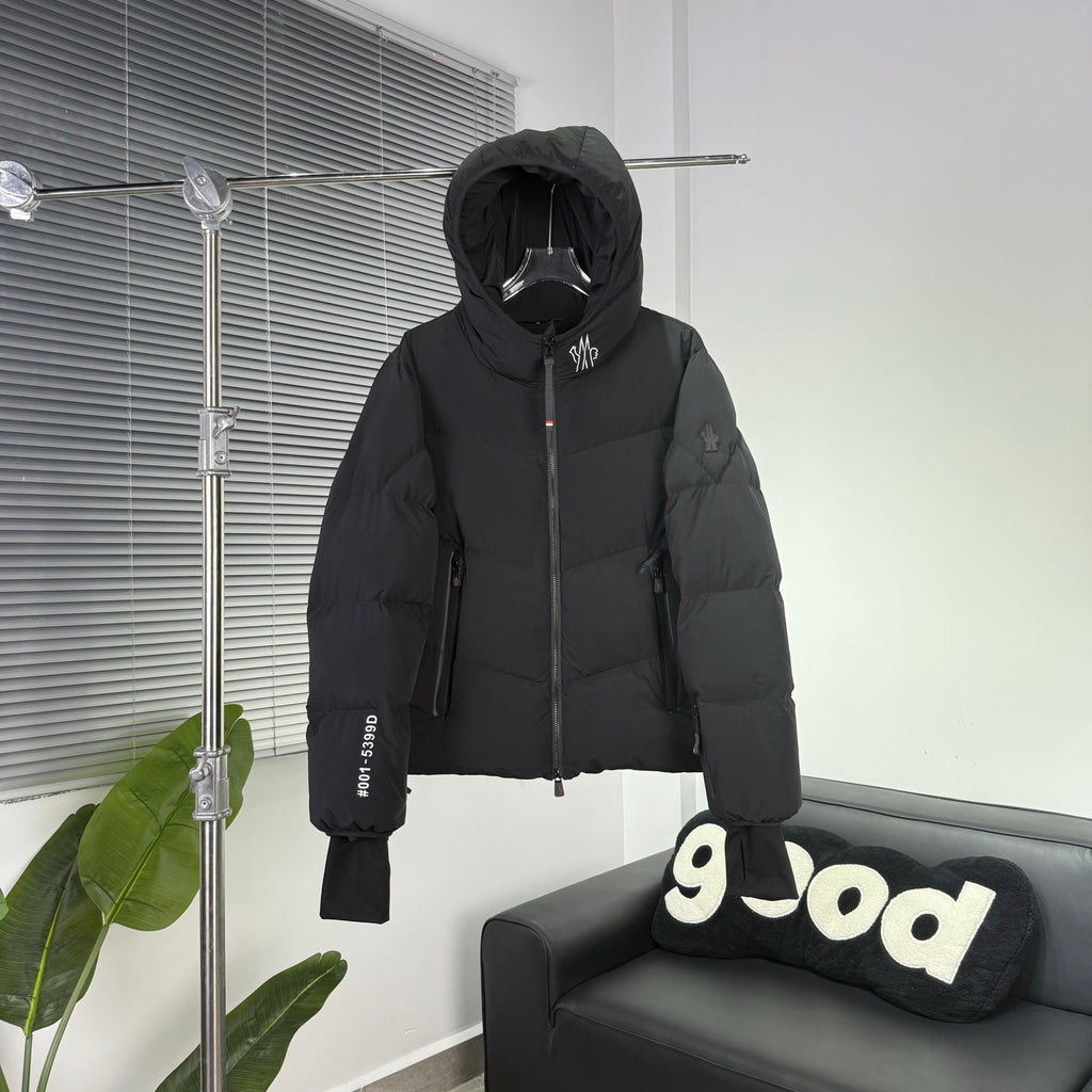 Moncler Black Chevron Quilt Hooded Puffer Jacket