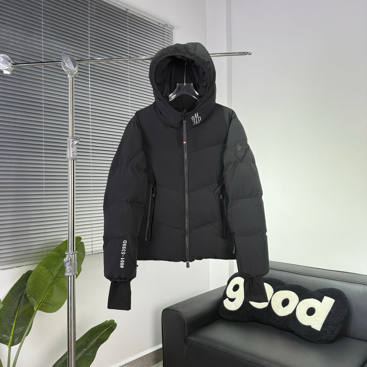 Moncler Black Chevron Quilt Hooded Puffer Jacket