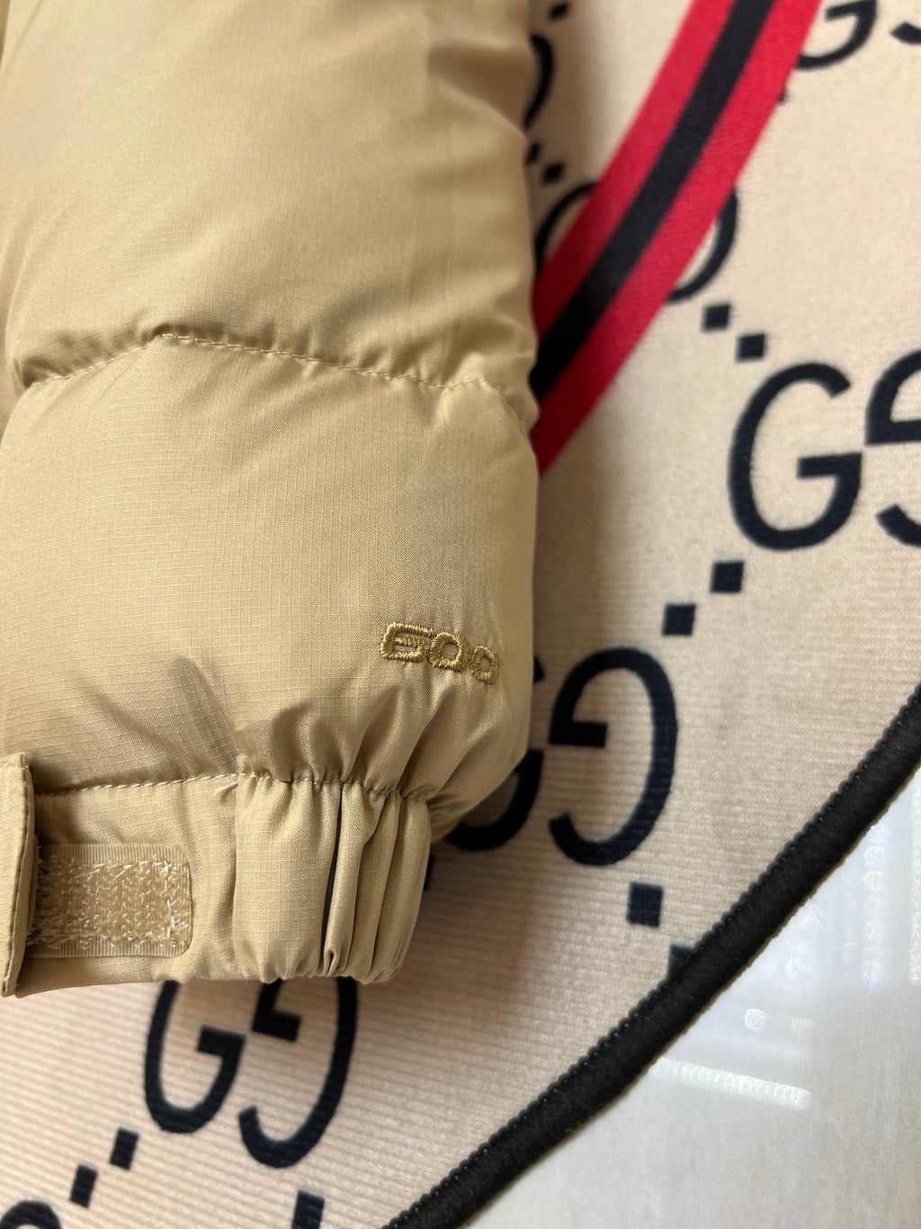The North Face Sand Beige and Camel Colorblock Puffer Jacket