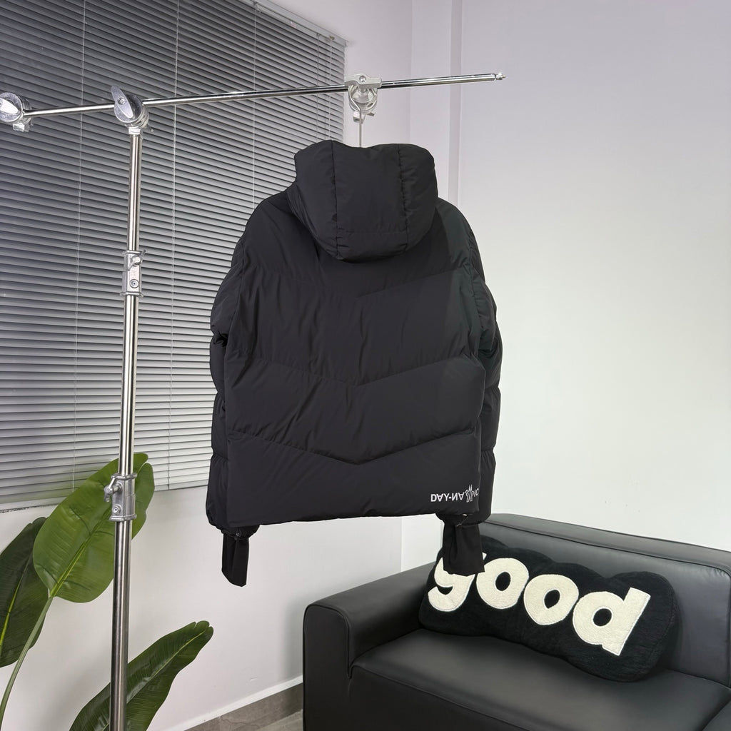 Moncler Black Chevron Quilt Hooded Puffer Jacket