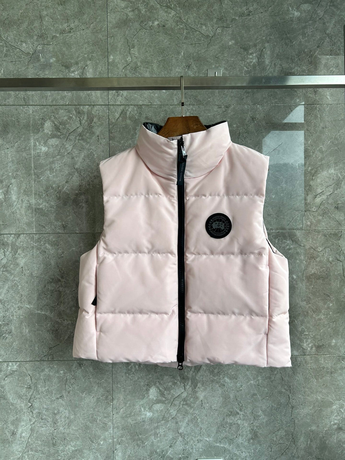 Canada Goose Pale Pink Black Logo Quilted Puffer Vest