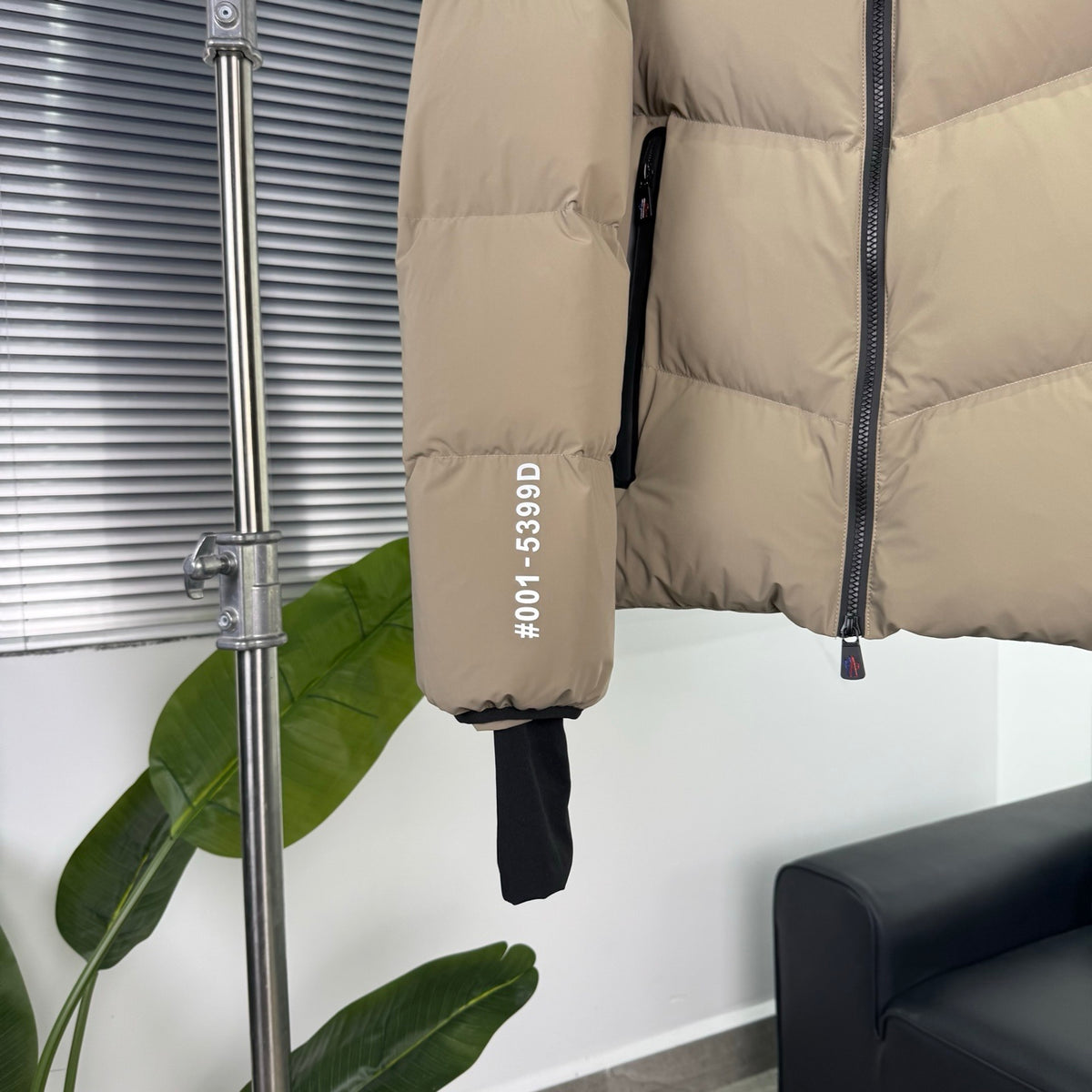 Moncler Khaki Beige Chevron Quilt Hooded Puffer Jacket