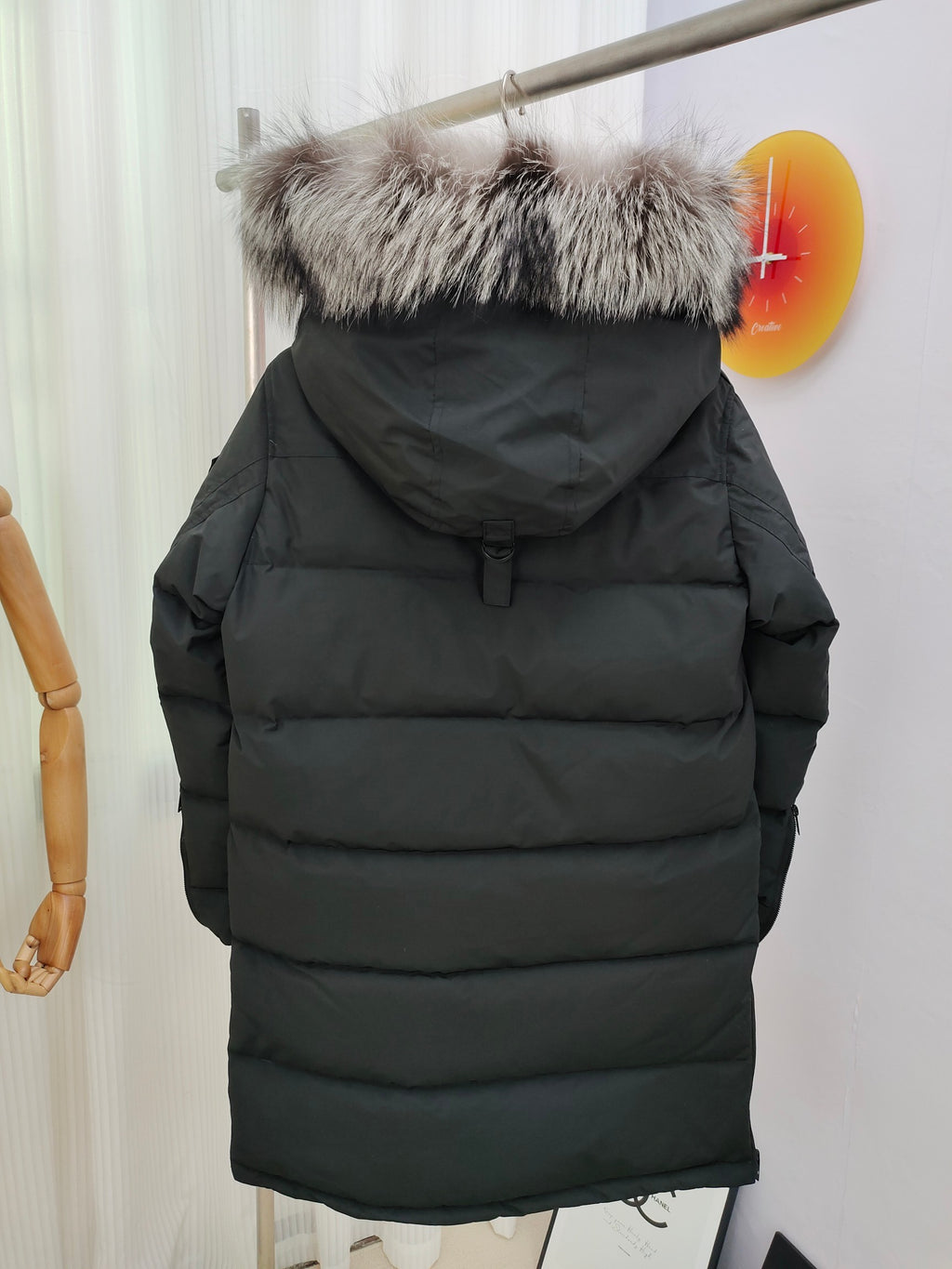 Moose Knuckles Charcoal Gray Long Quilted Hooded Parka