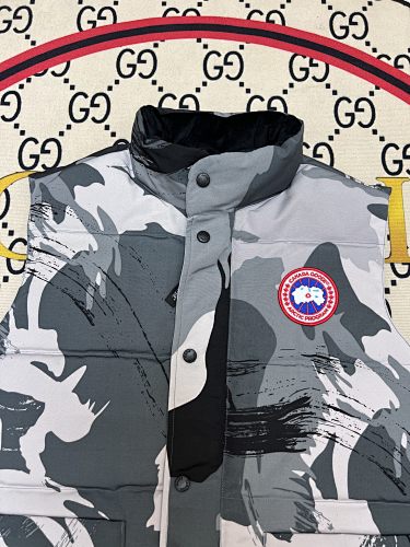 Canada Goose Gray and Black Camo Print Puffer Vest